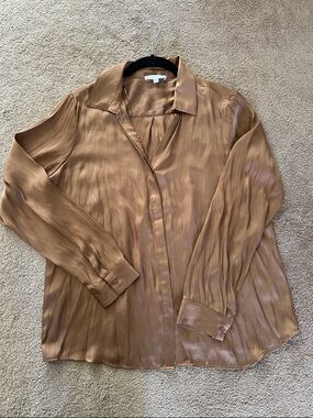 Women's Satin Bronze Button-Front Blouse